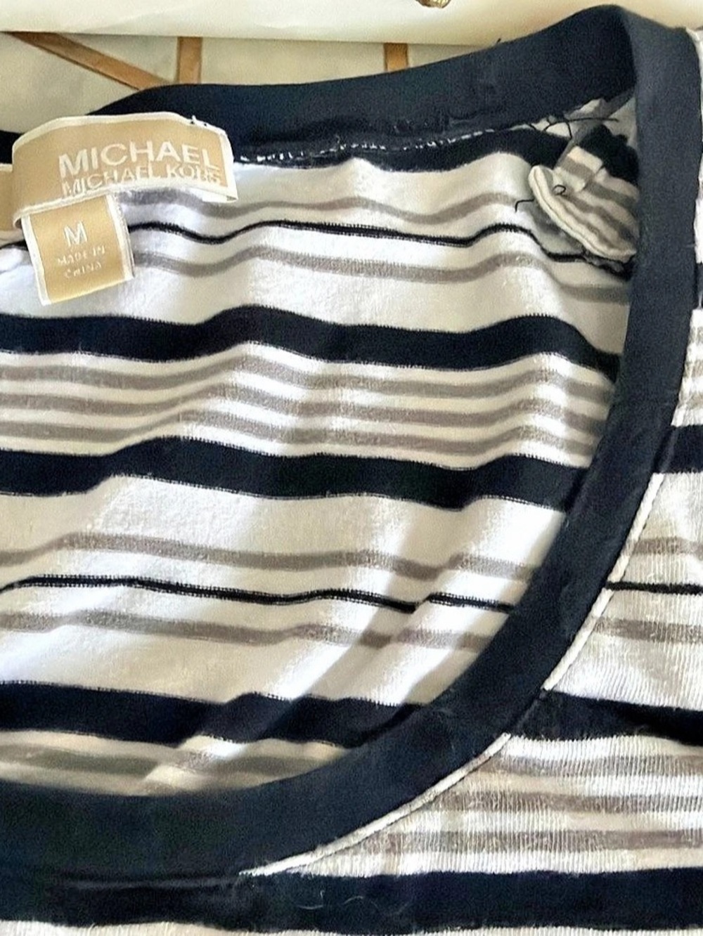 Michael Kors Striped Zip-Detail Tank Top in Black & White Size Medium